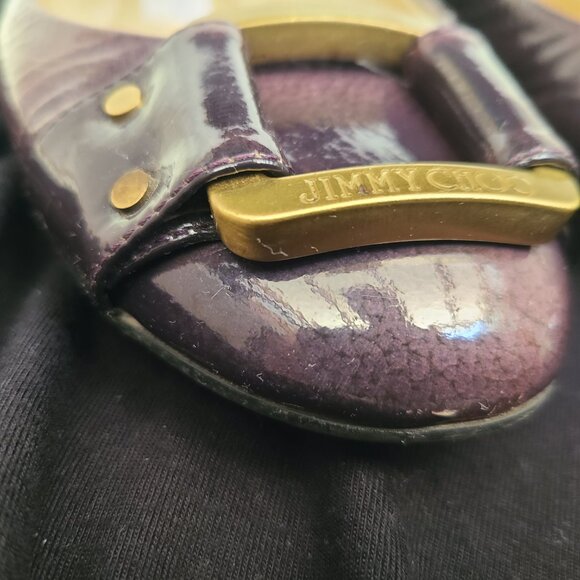 Jimmy Choo Dark Purple Patent Leather Ballet Flats EU 37.5 Gold Tone Buckle - Picture 14 of 16